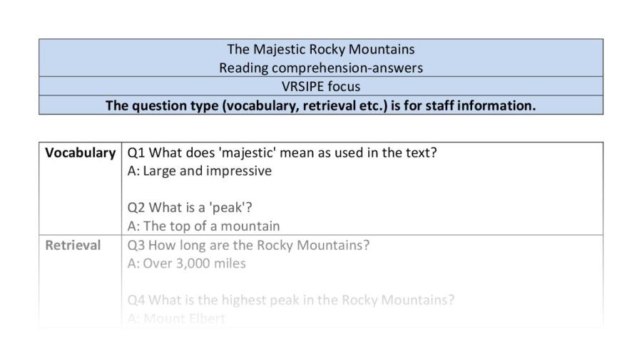 Reading comprehension -The Majestic Rocky Mountains - VRSIPE