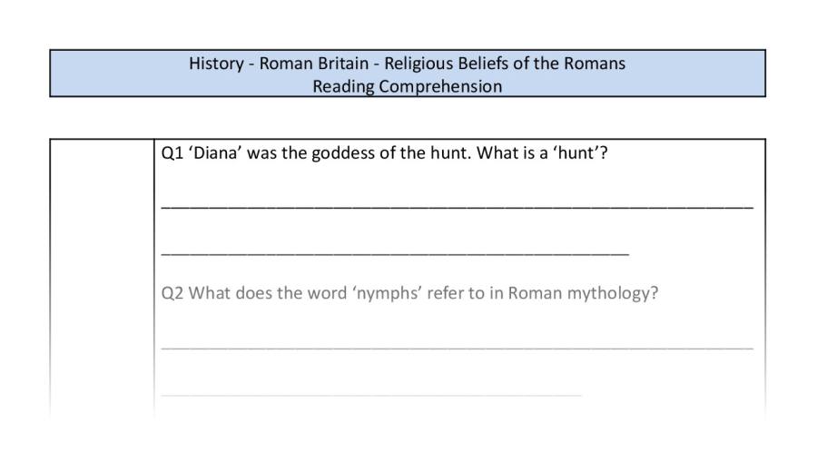 Reading Comprehension-Religious Beliefs of the Romans-VRSIPE Focus