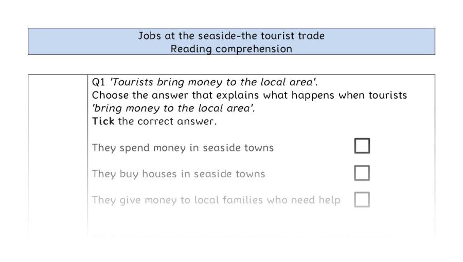 Reading comprehension - VRSIPE - Jobs at the seaside-the tourist trade