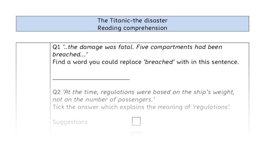 Reading comprehension - VRSIPE - The Titanic-the disaster
