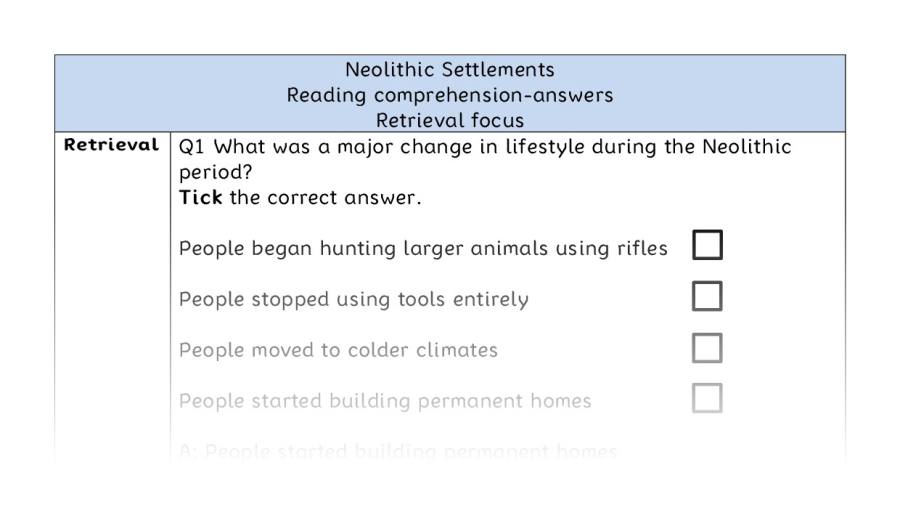 Reading comprehension - retrieval - Neolithic Settlements - answers