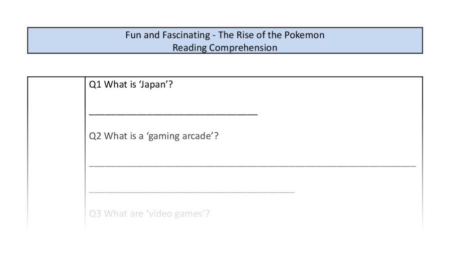 Reading Comprehension - The Rise of the Pokemon - Highlight Series 1 - Vocabulary Focus