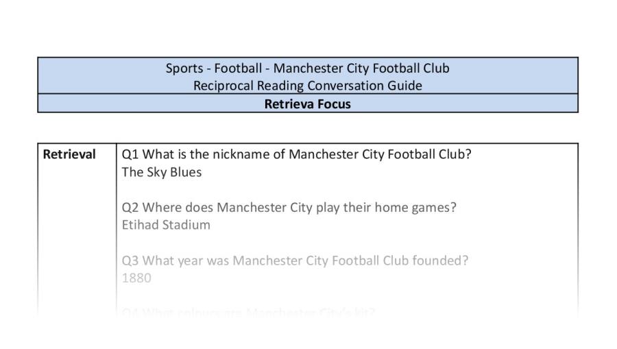 Reciprocal Reading Conversation - Manchester City Football Club - Retreival Focus