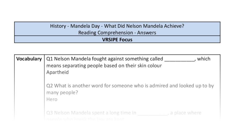 Reading Comprehension - What Did Nelson Mandela Achieve - VRSIPE Focus-answers