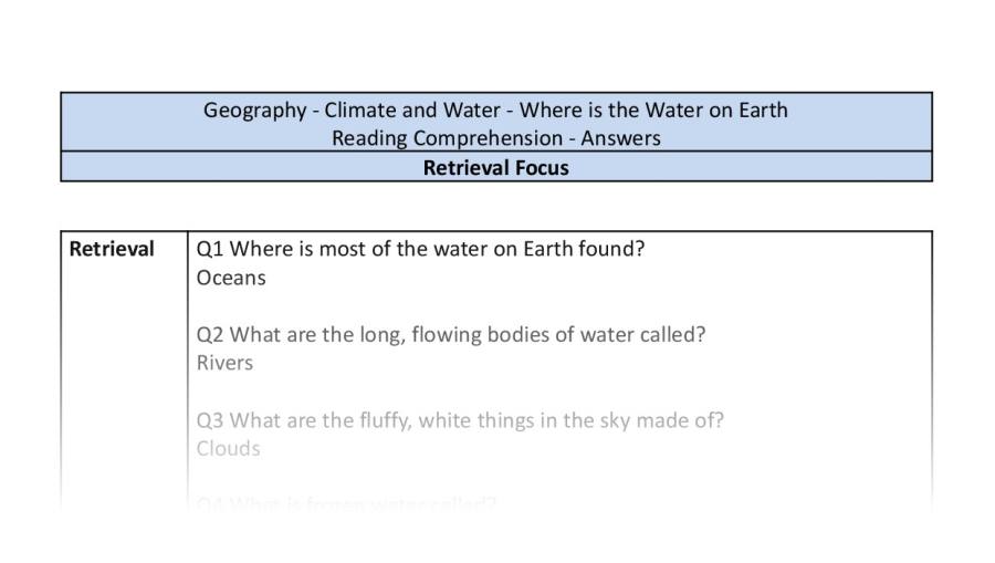 Reading comp - retrieval - where is the water on Earth-answers
