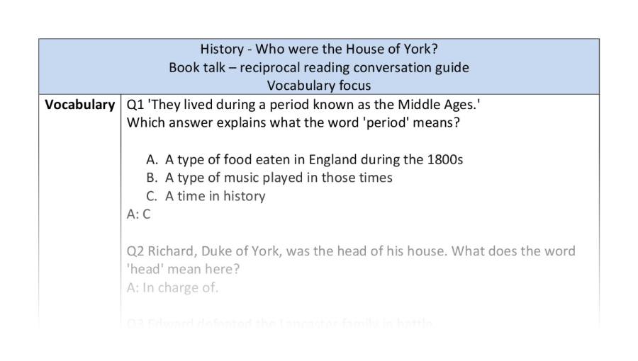 Reciprocal reading - vocabulary - Who were the House of York