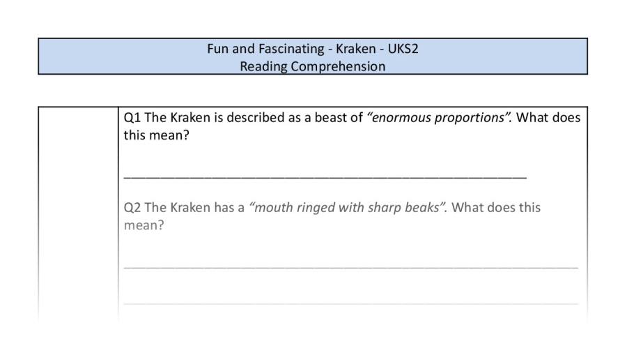 Reading Comprehension-Kraken-vocabulary Focus