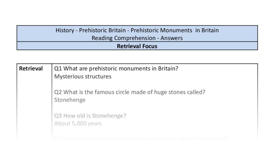 Reading Comprehension-Prehistoric Monuments in Britain-Retrieval Focus-answers