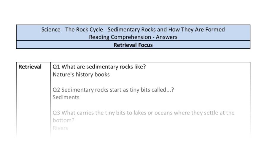 Reading Comprehension - Sedimentary Rocks and How They Are Formed - Retrieval Focus