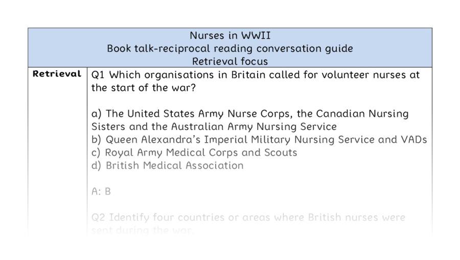 Reciprocal reading - retrieval - Nurses in WWII