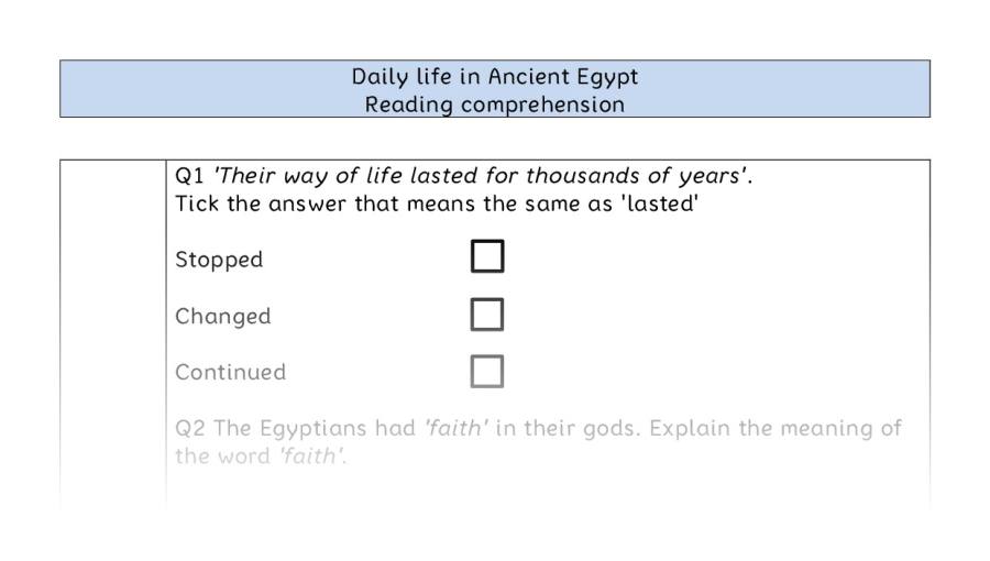 Reading comprehension - VRSIPE - Daily life in Ancient Egypt