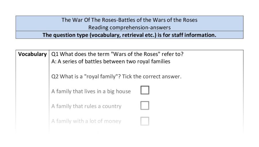 Comprehension-VRSIPE-battles Wars Roses