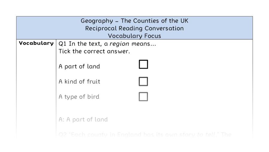 The Counties of the UK - Reciprocal Reading Conversation - Vocabulary Focus