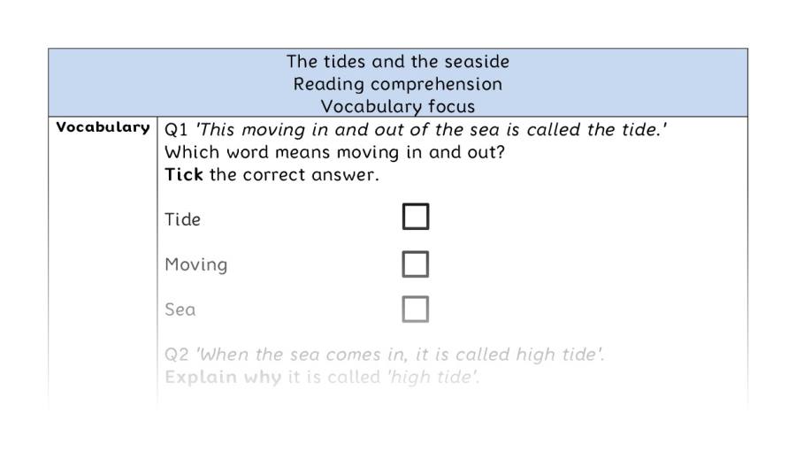 Reading comprehension - vocabulary - The tides and the seaside