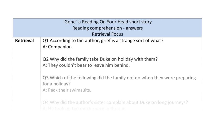 Reading comprehension - Gone - retrieval focus