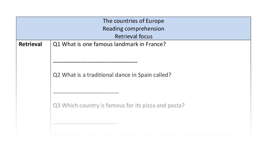 Reading comprehension -retrieval-The countries of Europe