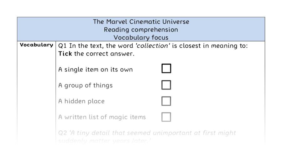 Reading comprehension - vocabulary - The Marvel Cinematic Universe