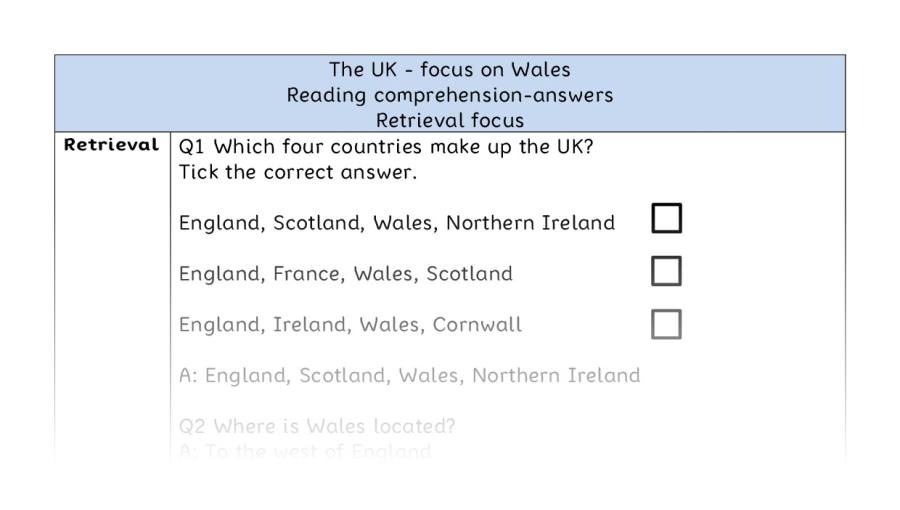 Reading comprehension - retrieval - The UK - focus on Wales - answers