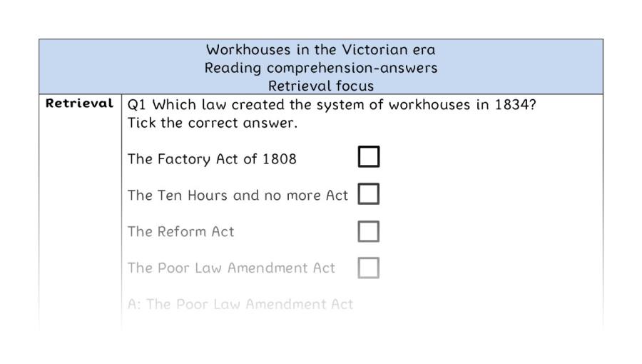 Reading comprehension - retrieval - Workhouses in the Victorian era - answers