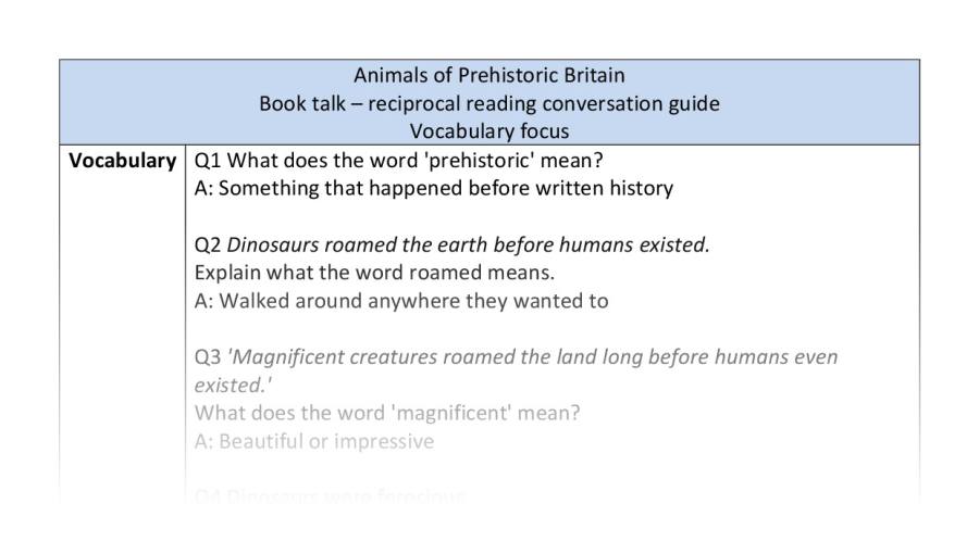 Reciprocal-vocabulary-animals of prehistoric Britain