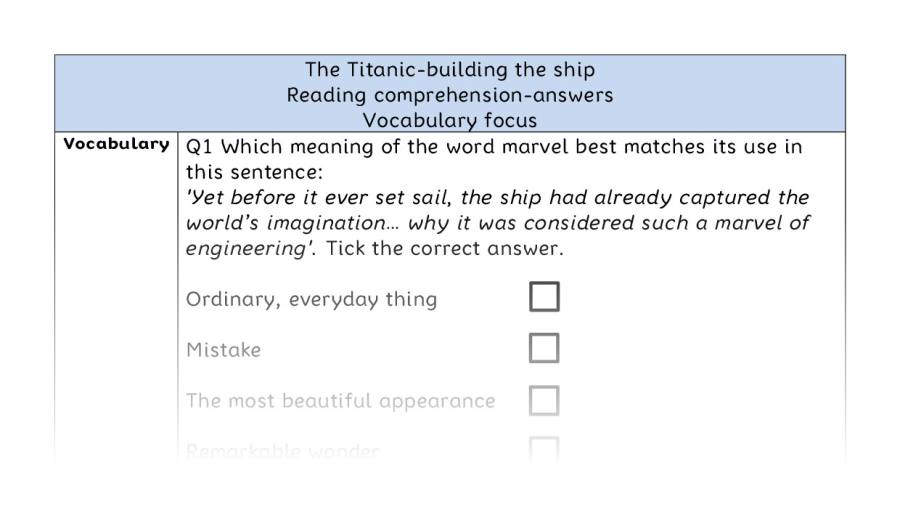 Reading comprehension - vocabulary - The Titanic-building the ship - answers