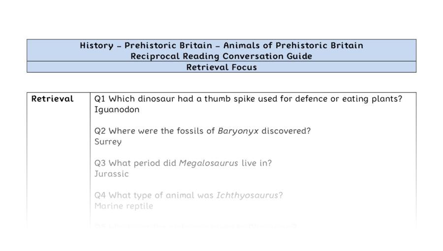 Reciprocal Reading Conversation - Animals of Prehistoric Britain - Retrieval Focus