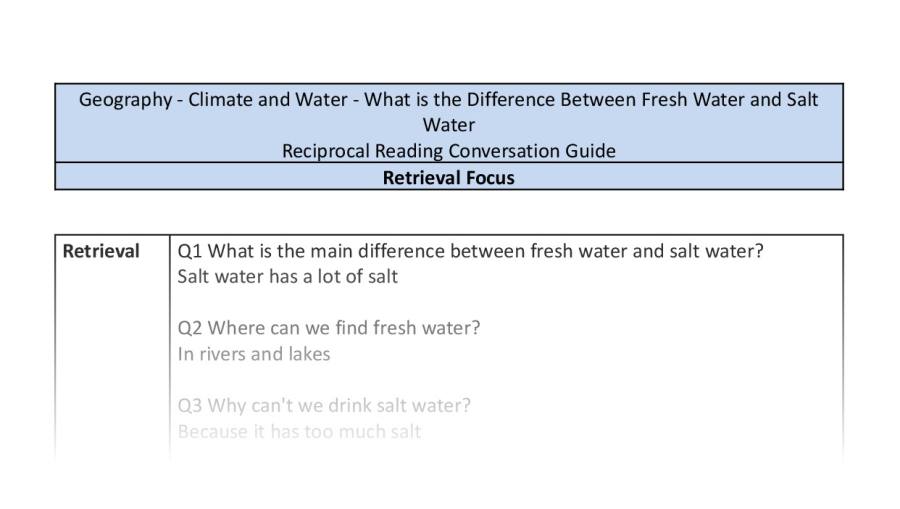 Reciprocal Reading Conversation - What is the Difference Between Fresh Water and Salt Water - Retrieval Focus