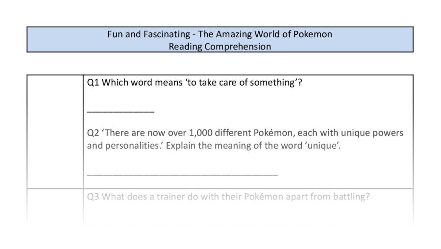 Reading Comprehension-The Amazing World of Pokemon-VRSIPE
