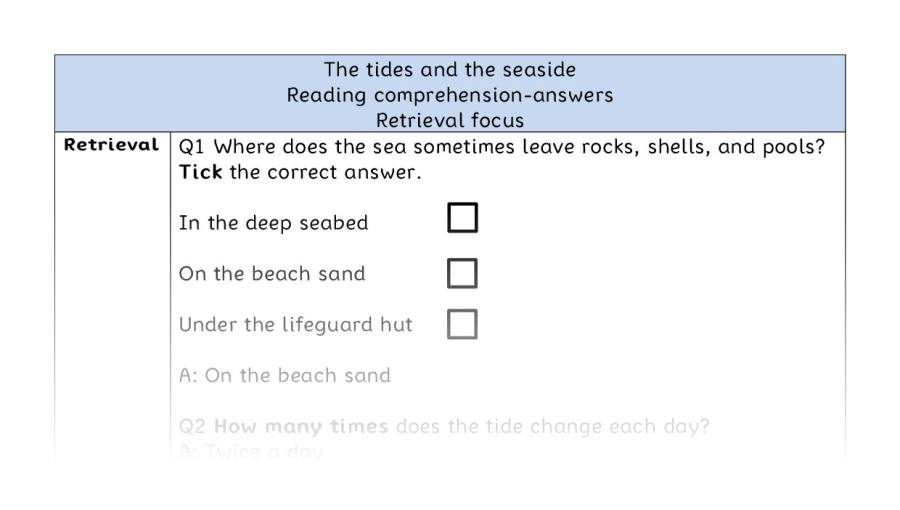 Reading comprehension - retrieval - The tides and the seaside - answers