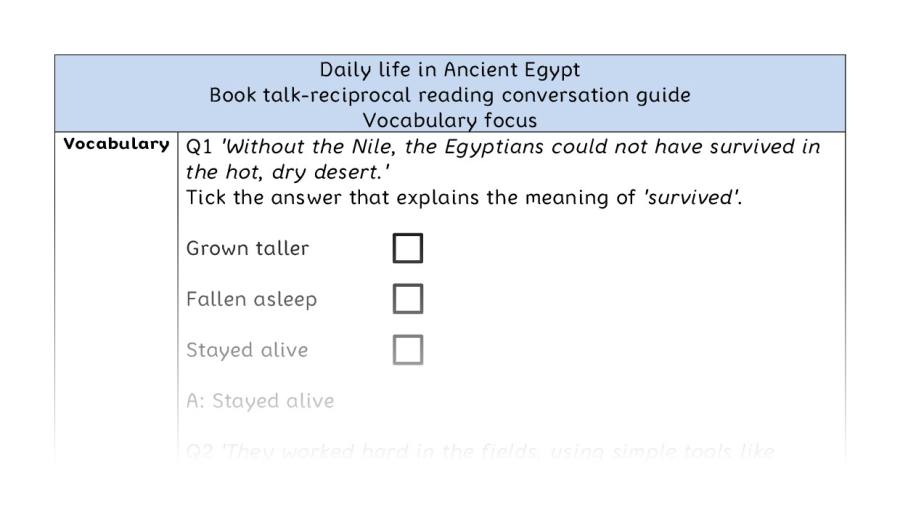 Reciprocal reading - vocabulary - Daily life in Ancient Egypt