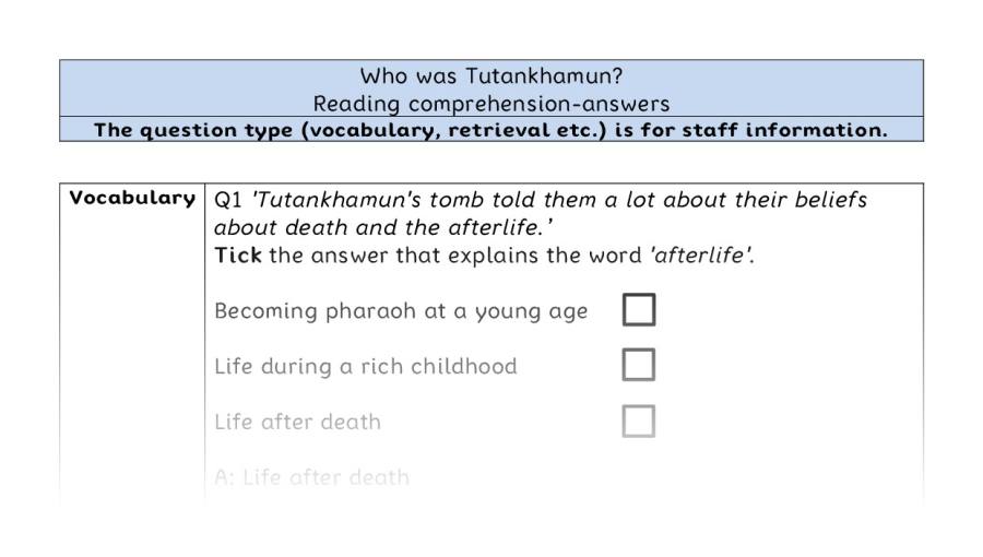 Reading comprehension - VRSIPE - Who was Tutankhamun - answers