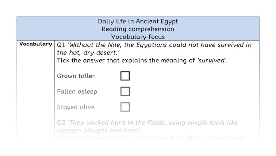 Reading comprehension - vocabulary - Daily life in Ancient Egypt