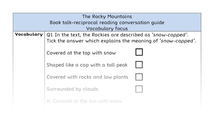Reciprocal reading - vocabulary - The Rocky Mountains