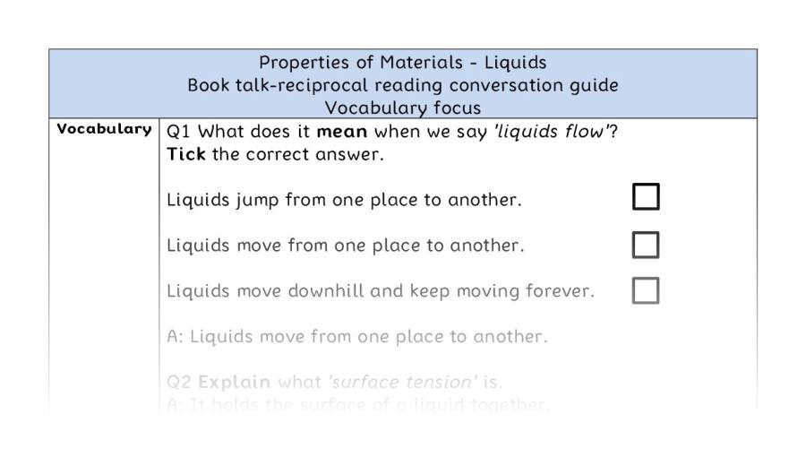 Reciprocal - vocabulary - Properties of Materials - Liquids