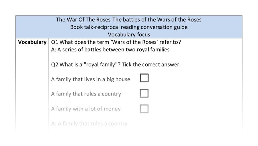 Reciprocal reading-vocab-battles Wars of the Roses