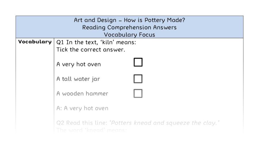 How is Pottery Made - Reading Comprehension Answers - Vocabulary Focus