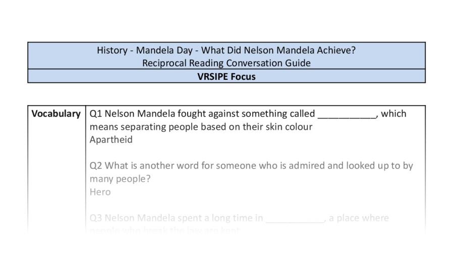 Reciprocal Reading Conversation - What Did Nelson Mandela Achieve - VRSIPE Focus