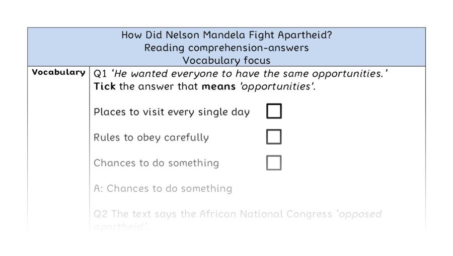 Reading comp - vocabulary - How Did Nelson Mandela Fight Apartheid - answers