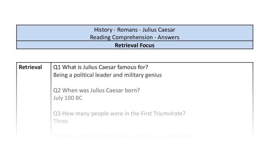 Reading Comprehension - Julius Caesar - Retrieval Focus