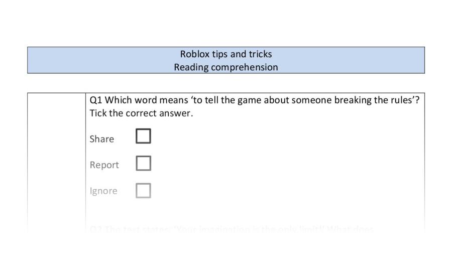 Reading comprehension - VRSIPE - Roblox tips and tricks