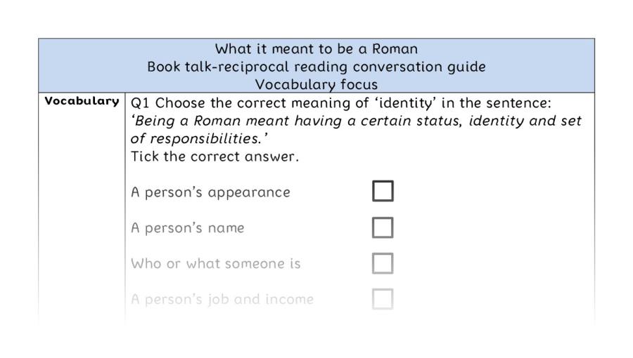 Reciprocal reading - vocabulary - What it meant to be a Roman