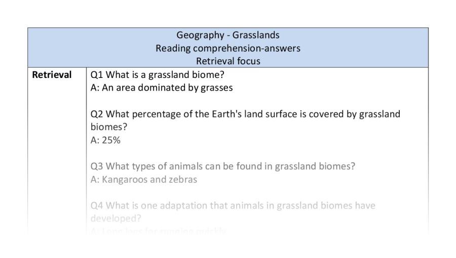 Reading comprehension - retrieval - grasslands