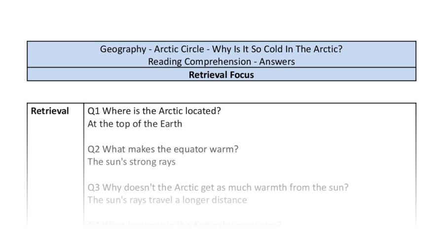 Reading Comprehension - Why Is It So Cold In The Arctic - Retrieval Focus
