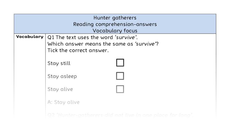 Reading comprehension - vocabulary - Hunter gatherers - answers