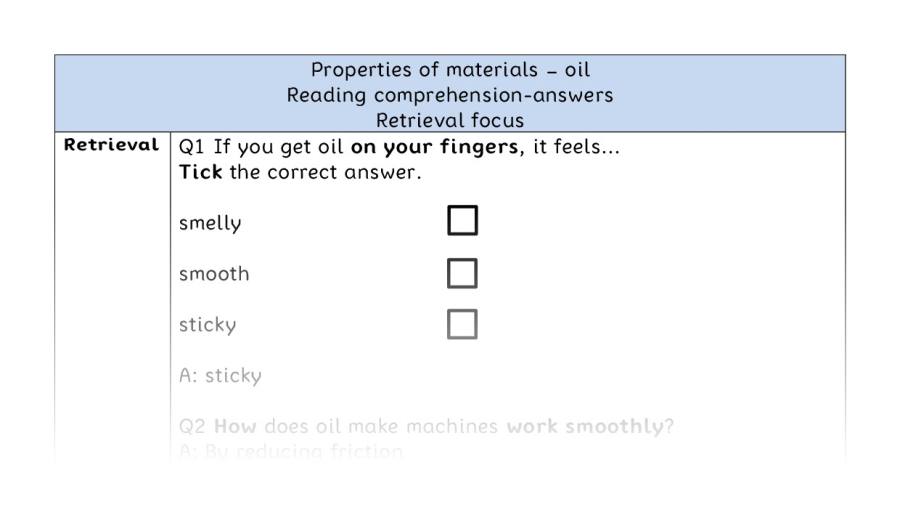 Reading comprehension - retrieval - Properties of materials - oil - answers