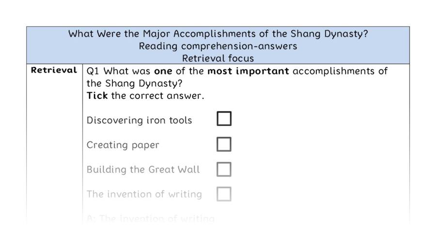 Comp-retrieval--Major Accomplishments Shang Dynasty-answers