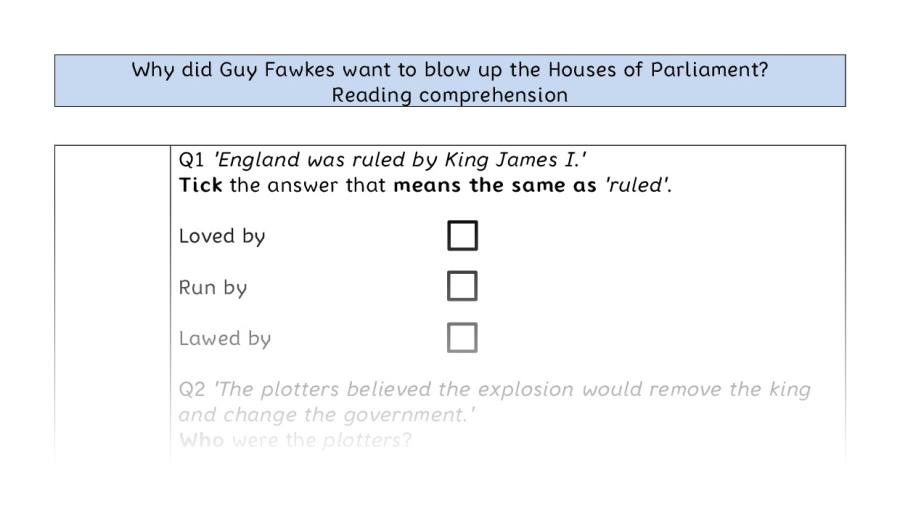Reading comprehension - VRSIPE - why Guy Fawkes wanted to blow up Parliament