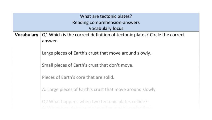 Reading comp-vocab-tectonic plates - answers