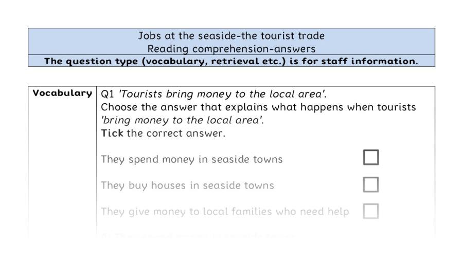 Reading comprehension - VRSIPE - Jobs at the seaside-the tourist trade - answers