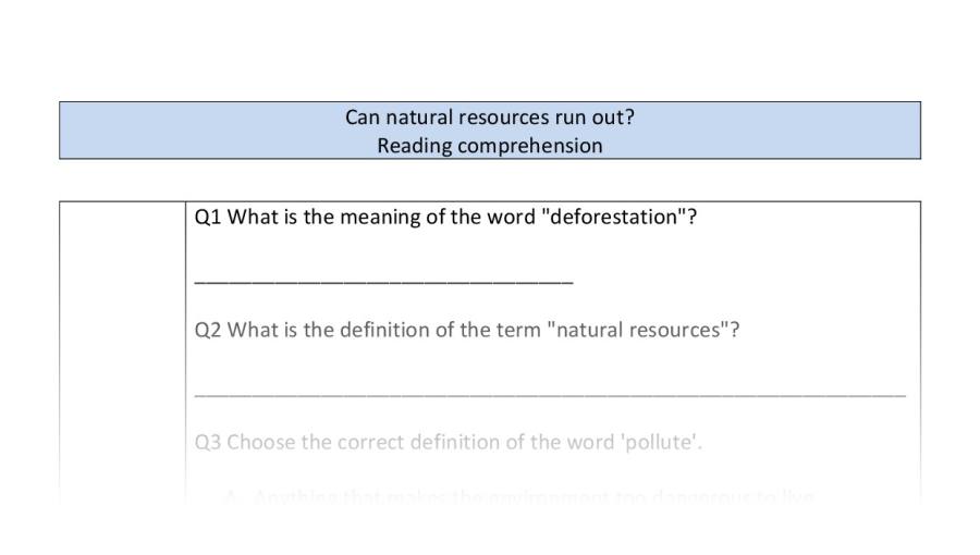 Reading comprehension - VRSIPE - Can natural resources run out